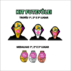 KIT 04 DE TROFÉUS E MEDALHAS FUTEVÔLEI