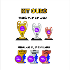 KIT 01 OURO DE TROFÉUS E MEDALHAS FUTEBOL DE CAMPO
