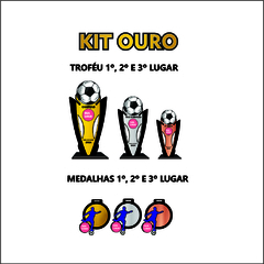 KIT 02 OURO DE TROFÉUS E MEDALHAS FUTEBOL DE CAMPO