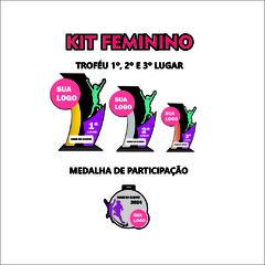 KIT FEMININO DE TROFÉUS E MEDALHAS CORRIDA