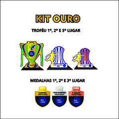 KIT 03 OURO DE TROFÉUS E MEDALHAS FUTEBOL DE CAMPO