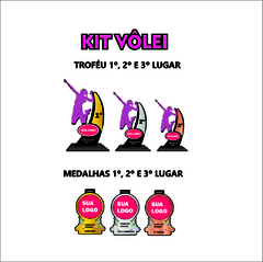 KIT FEMININO DE TROFÉUS E MEDALHAS VOLEIBOL