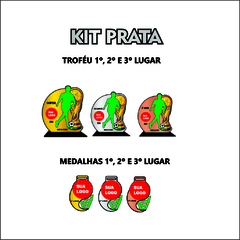 KIT 03 PRATA DE TROFÉUS E MEDALHAS FUTEBOL DE CAMPO
