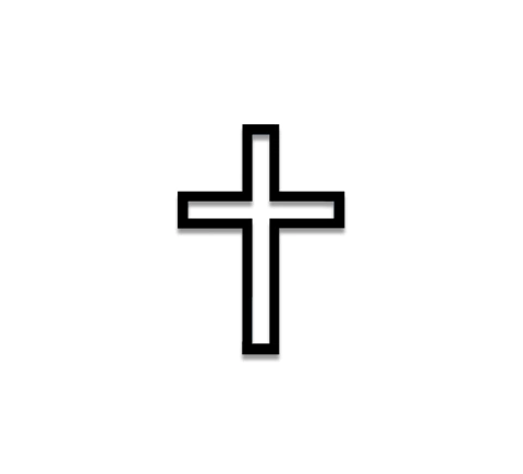 Cruz vazada preta com contorno grosso para túmulo sobre fundo branco