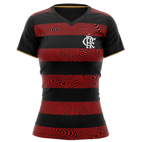 Camiseta Feminina Braziline Flamengo Brains - Vermelha/Preta