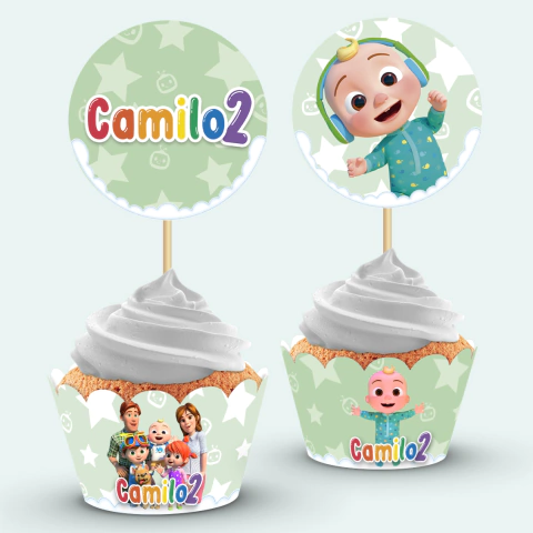 Wrappers + Toppers para Cupcakes Cocomelon