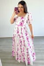 Vestido Longo em Tricoline Floral (Rosa)