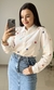 Camisa Manga Longa Bordada Flores Coloridas Branca - comprar online