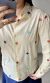 Camisa Manga Longa Bordada Flores Coloridas Bege - Senhorita Moda Modesta