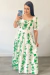 Vestido Longo Floral em Tricoline (Verde)
