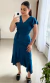 Vestido Envelope Viscolinho Manga Curta Azul Petróleo - comprar online