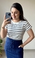 Blusa Malha Listrada Azul Marinho e Branca - comprar online