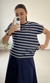 Blusa Viscolycra Manga Dobrada Azul Listras Branca na internet