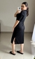 Vestido Canelado Midi com Manga Preto - Senhorita Moda Modesta
