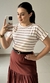 Blusa Viscolycra Manga Dobrada Listrada Bege - comprar online