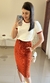 Conjunto Anarruga Blusa com Saia de Fenda (Branco e Caramelo)