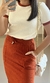 Conjunto Anarruga Blusa com Saia de Fenda (Branco e Caramelo) - comprar online