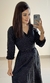 Vestido Envelope Viscolinho Poá Manga Comprida (Preto) - comprar online