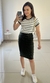 Conjunto Senhorita Blusa Listrada e Saia Casual (Verde Militar)