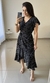 Vestido Envelope Viscolinho Manga Curta Poá Preto