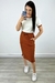 Conjunto Anarruga Blusa com Saia de Fenda (Branco e Caramelo) - Senhorita Moda Modesta