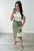 Conjunto Anarruga Blusa com Saia de Fenda (Branco e Verde Menta)
