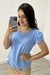 Blusa Social Duna com Manga Transpassada (Azul bebê)