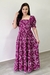 Vestido Longo Floral em Tricoline (Fúcsia Magenta)