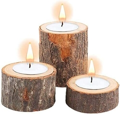 PORTAVELAS DE MADERA NATURAL