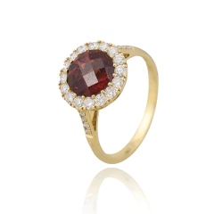 anel de ouro com granada e diamante