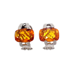 Brincos de Citrino em Ouro Branco 18k com pedras amarelas e detalhes em diamante.