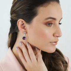 BRINCOS DE OURO  COM AMETISTAS E DIAMANTES