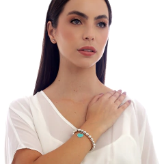 PULSEIRA TIFFANY COM ESFERAS E CORAÇÃO BLUE