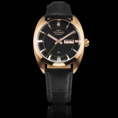 Relógio Technos Automático com caixa rosé e pulseira preta de couro