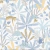 Papel de parede infantil com design de folhagens e animais, incluindo um leopardo e um macaco, em tons de azul e amarelo.