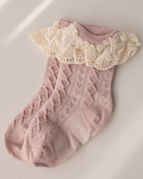 MEDIAS CON PUNTILLA TRAMADAS ROSA DE 1 A 3 AÑOS - comprar online