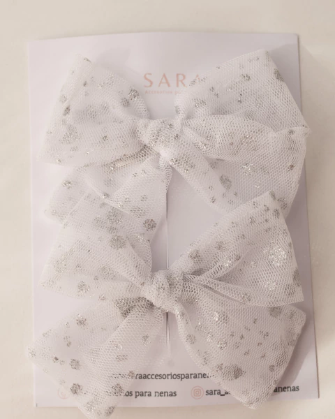 PAR DE MOÑOS ROSARIO DE TUL BLANCO - comprar online