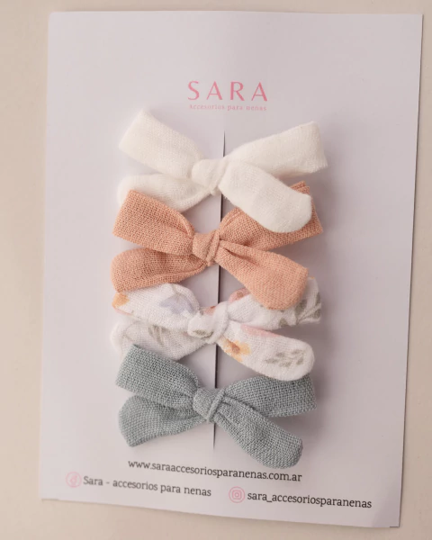 SET DE MOÑOS MINI SOFIA EN TONOS FLORAL CELESTE