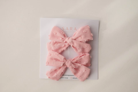 PAR DE MOÑOS MINI ROSARIO ROSA PLUMETI