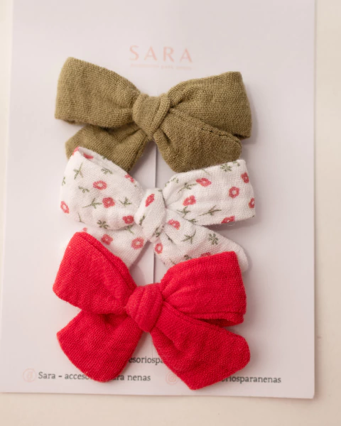 SETS DE MOÑOS MINI ROSARIO ESTAMPADO ROJO - comprar online