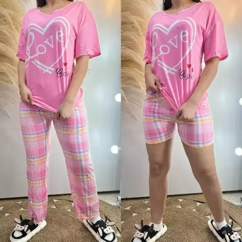 Pijama x3 piezas Love rosa chicle