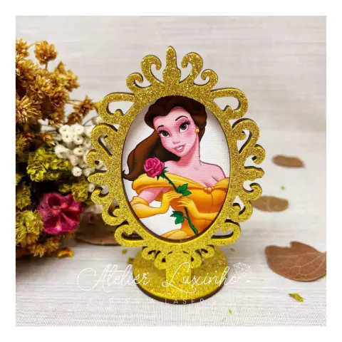 Aplique em MDF com EVA Glitter e Impressão UV Espelho Bela para Cofre (3 peças)