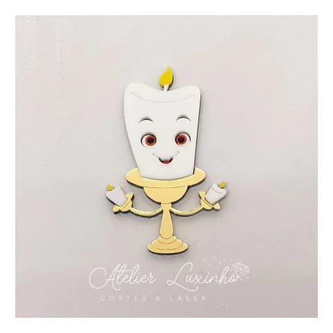 Aplique em acrílico Vela Colorida Bela e a Fera (3 Peças)