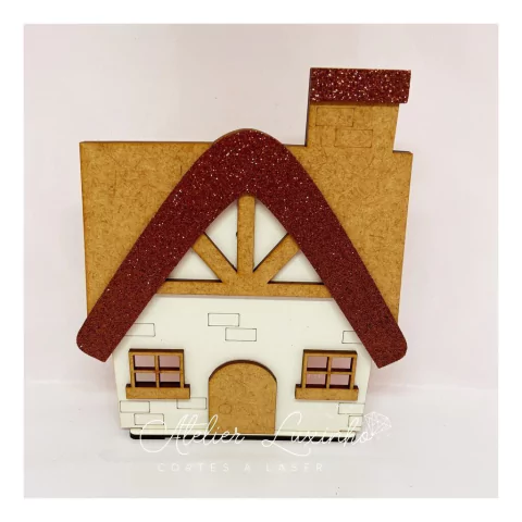 Aplique em MDF e EVA Glitter Casinha Branca de Neve e 7 Anões com base ( 2 unidades )