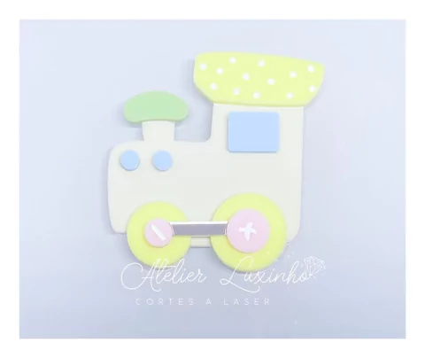 Aplique em Acrílico Trenzinho Colorido ( 3 peças )
