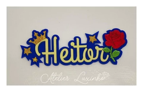 Aplique em Acrílico Nome Simples com Detalhe de Rosa e Coroa Pequeno Principe (3 peças)