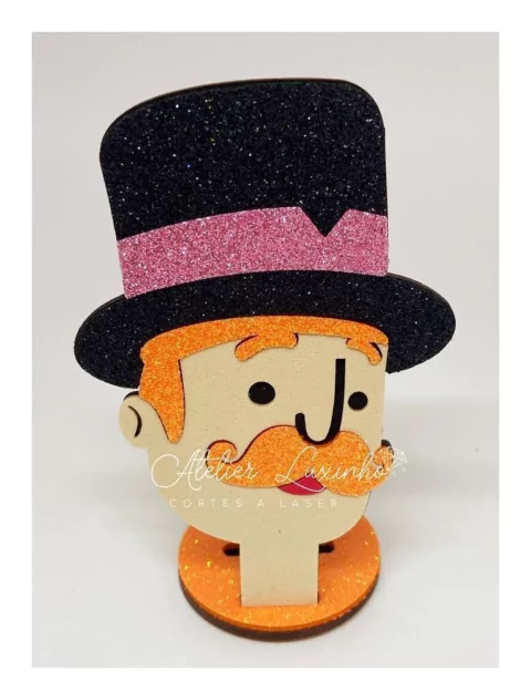 Aplique em MDF Com EVA Glitter Cabeça Bita Para Cofre (3 peças)