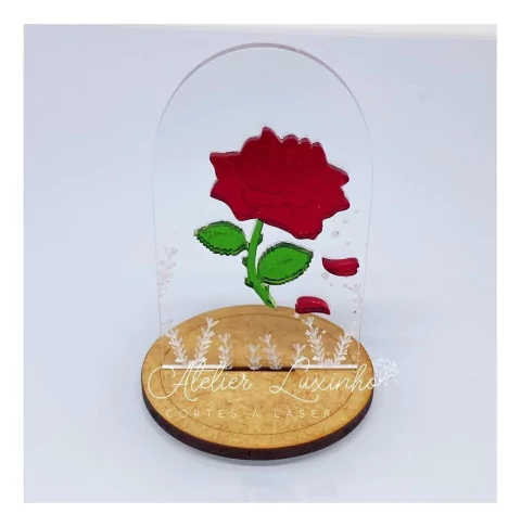 Aplique em Acrílico Cúpula Rosa Bela e a Fera com Base MDF (3 peças)