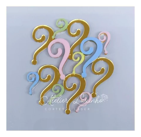 Aplique em Acrílico Interrogações Coloridas em Camada (3 Peças)