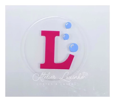 Aplique em Acrílico Bolha com Inicial Fundo do Mar (3 peças)